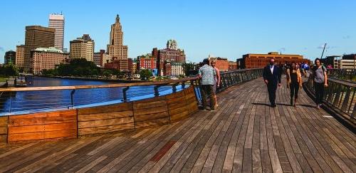 View of the Providence River Pedestrian Bridge with Providence skyline in the background